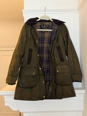 Womens Barbour Bower Wax Jacket with hood - Olive Brown - UK8 US4
